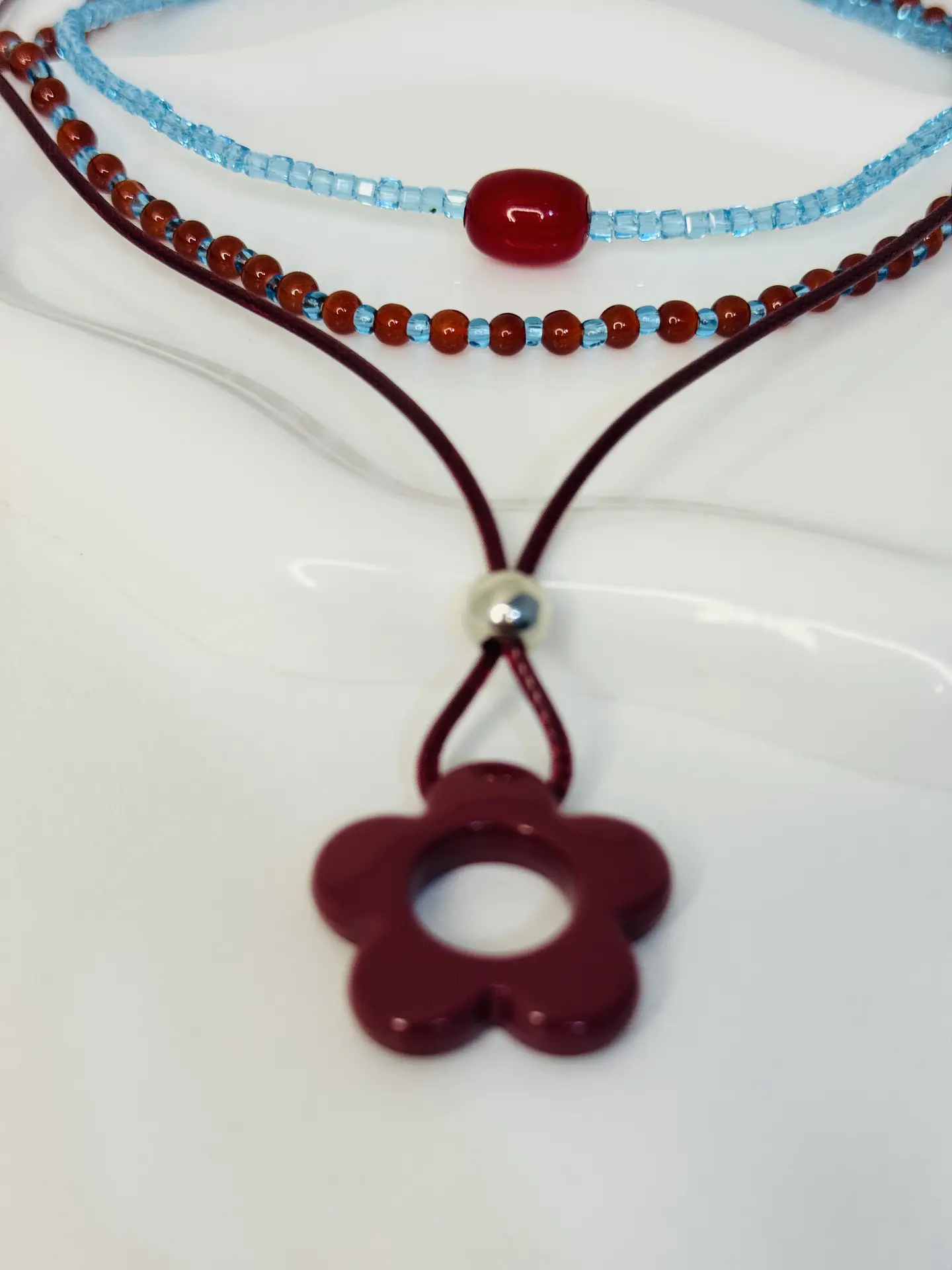 Set x3 Collares Flor Roja Mostacilla 5