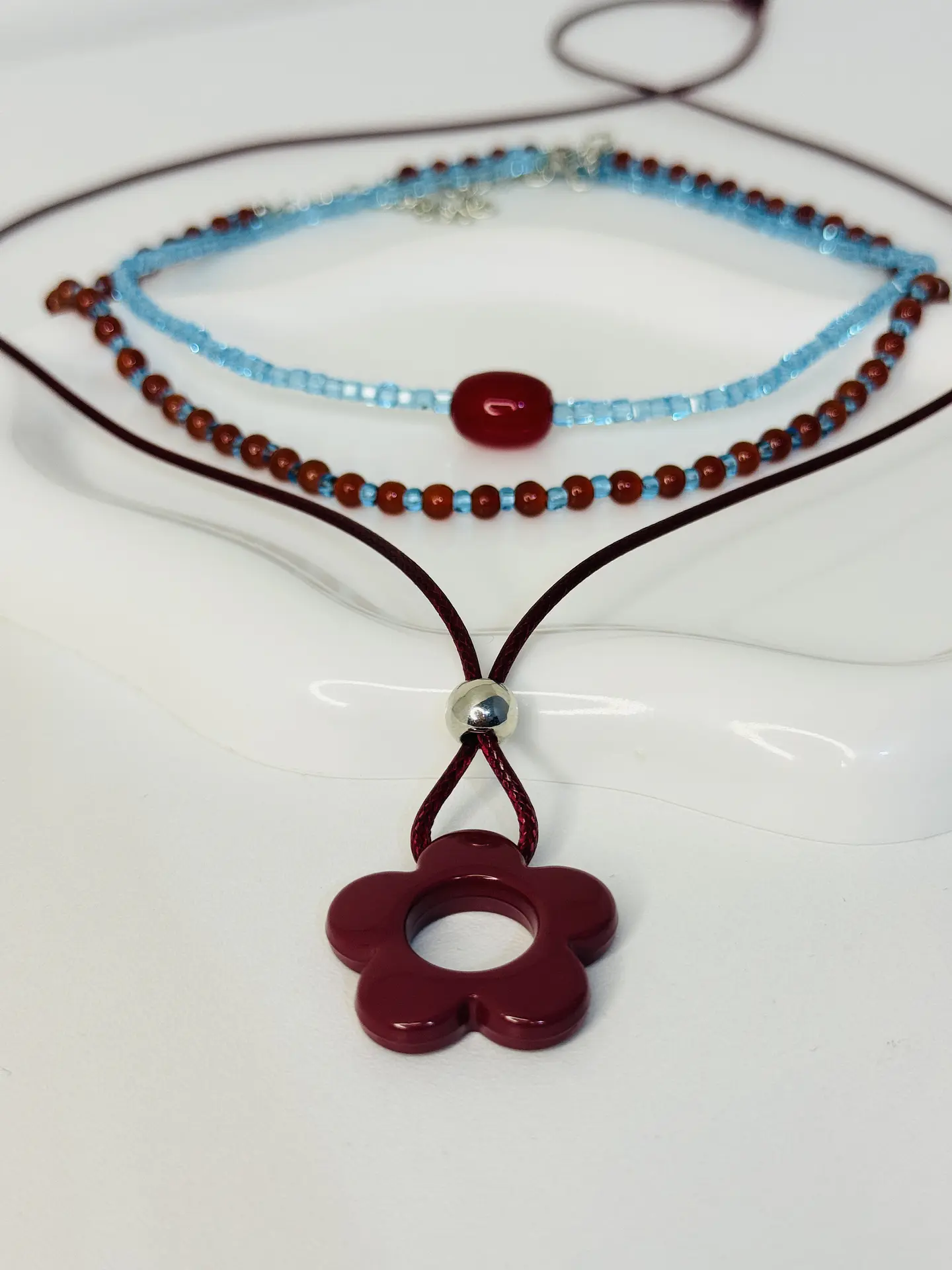 Set x3 Collares Flor Roja Mostacilla 4