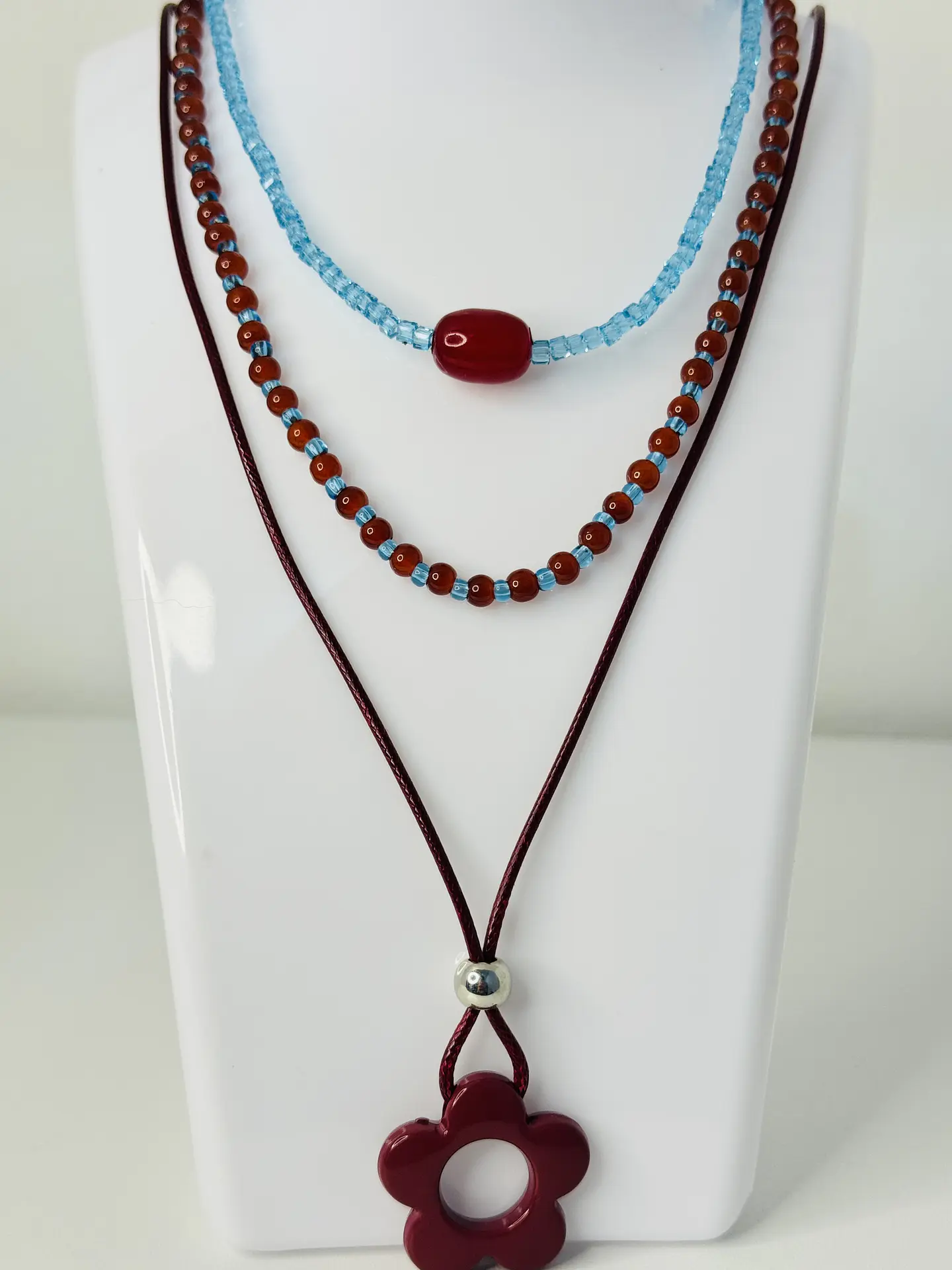 Set x3 Collares Flor Roja Mostacilla 7