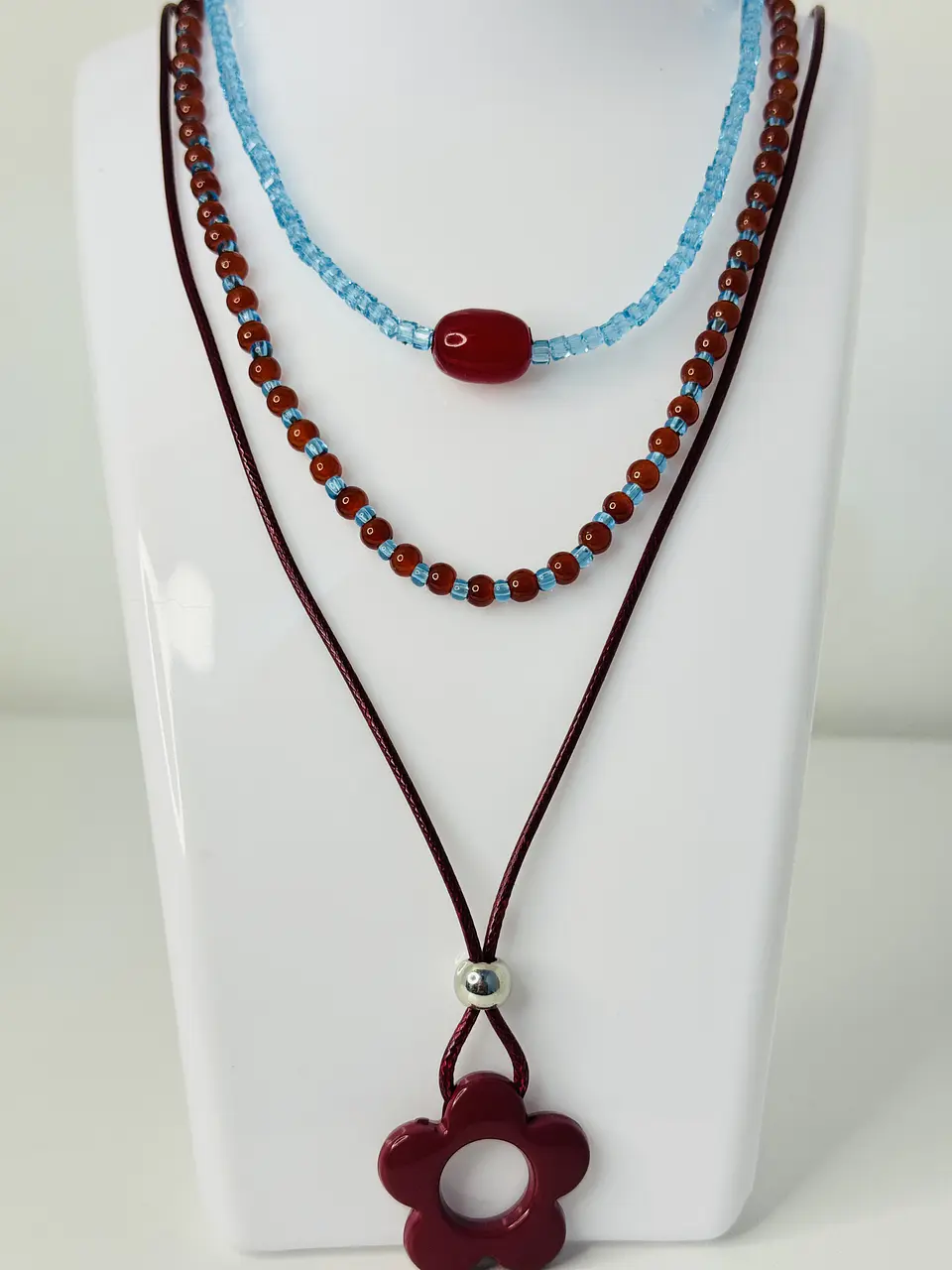Set x3 Collares Flor Roja Mostacilla 7