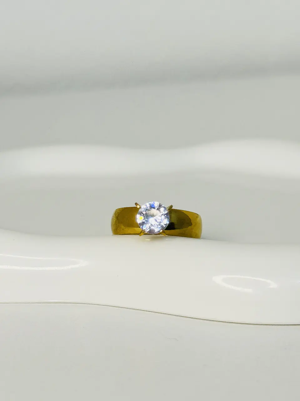 Anillo Solitario Cristal en Acero  3