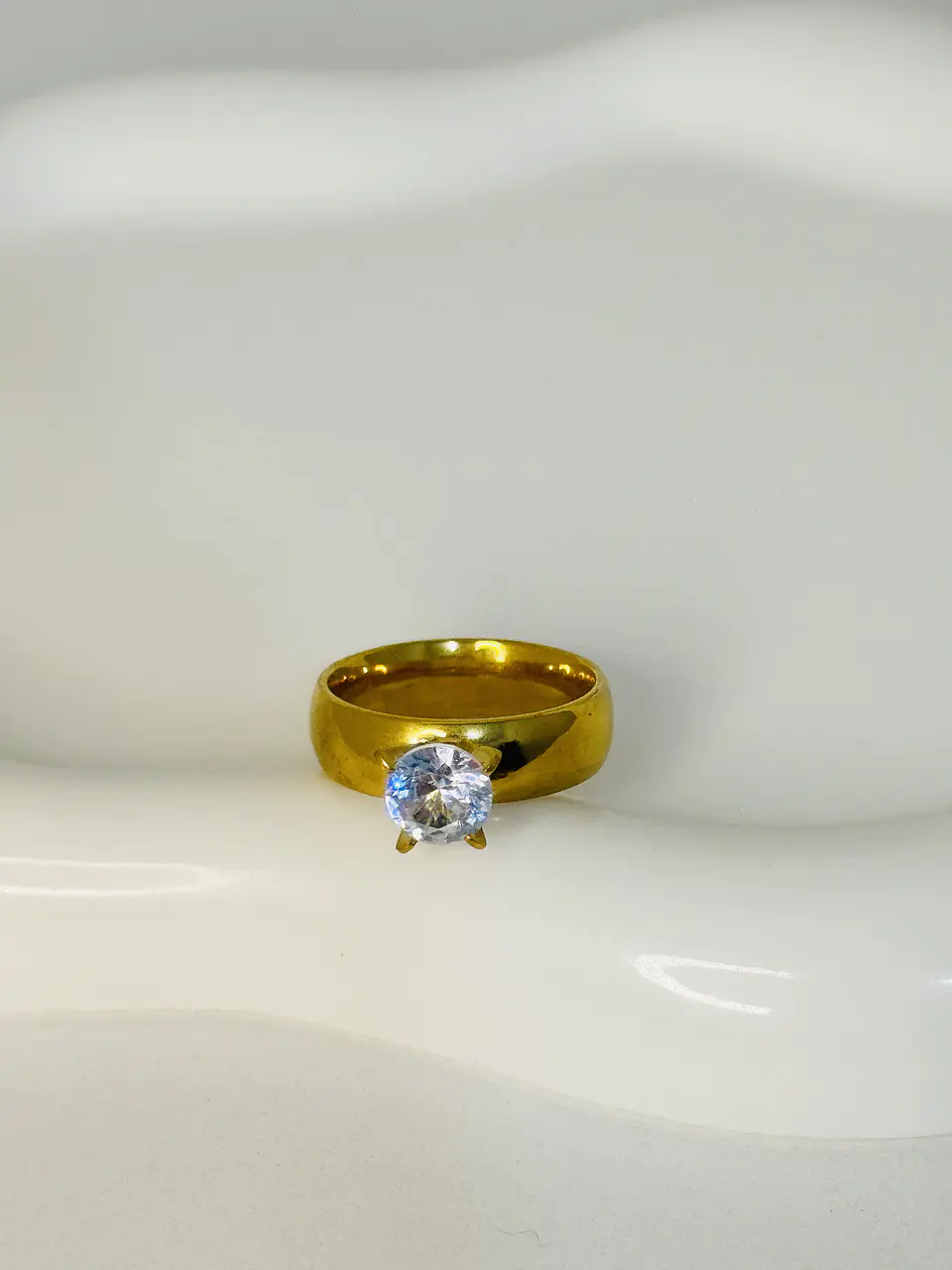 Anillo Solitario Cristal en Acero  1