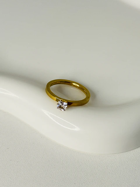 Anillo Cuadrado Cristal en Acero 