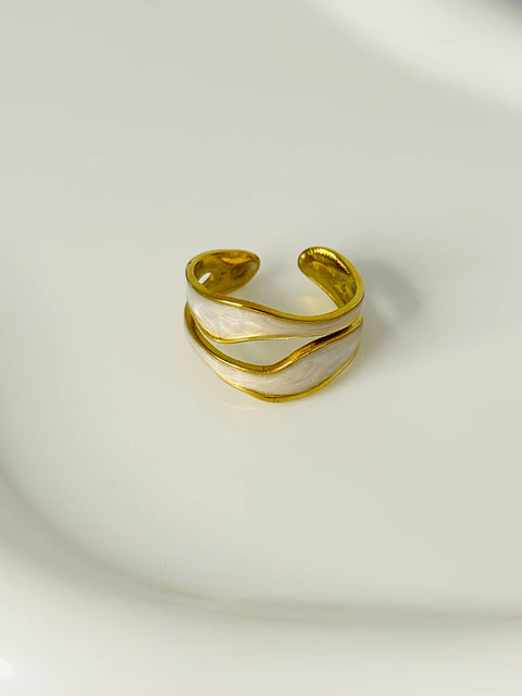 Anillo Doble Onda Perlada