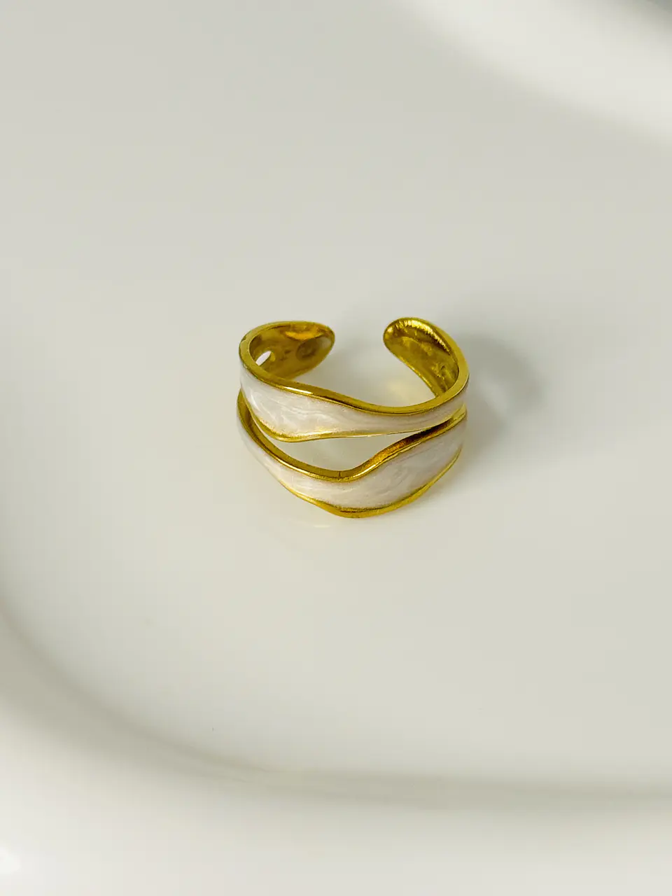 Anillo Doble Onda Perlada 1