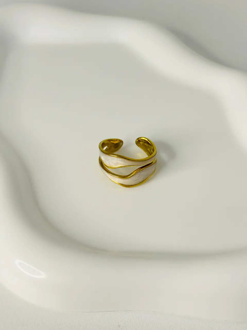 Anillo Doble Onda Perlada 4
