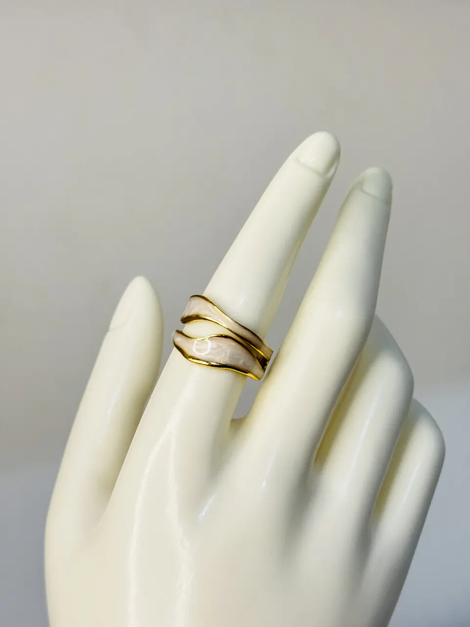 Anillo Doble Onda Perlada 3