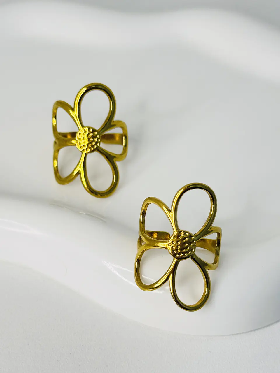 Anillo Flor Maxi Calada en Acero  2