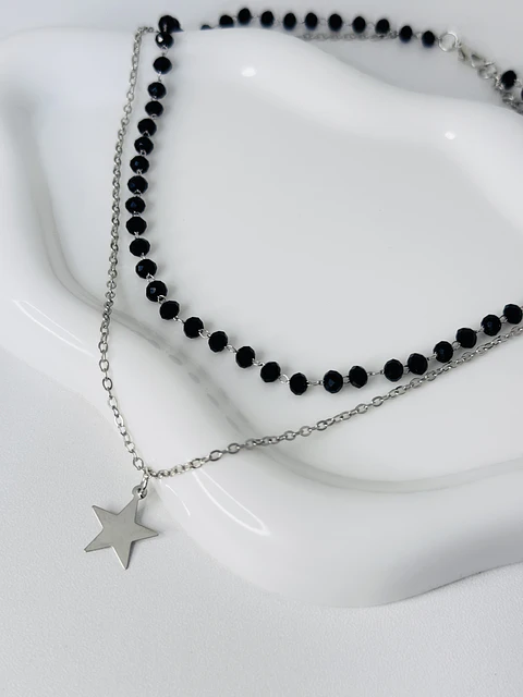 Collar Doble Capa Cristales y Estrella 