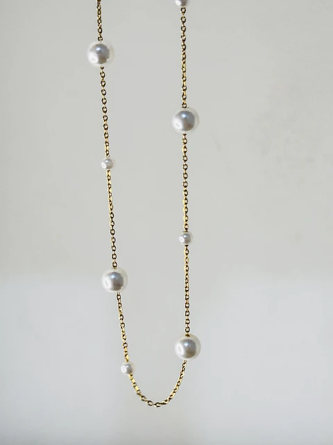 Collar Perlas Intercaladas en Acero