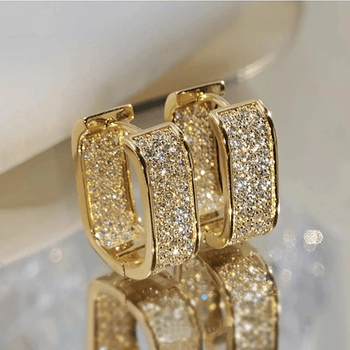 Gold Plated Hoop Earrings With Cubic Zirconia Hip Hop Jewelry Unisex, Men