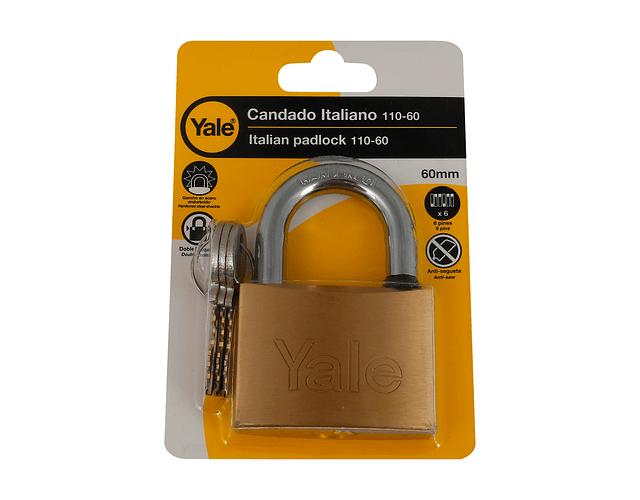 Candado Yale 110-60 / De Seguridad / Italiano / Dorado