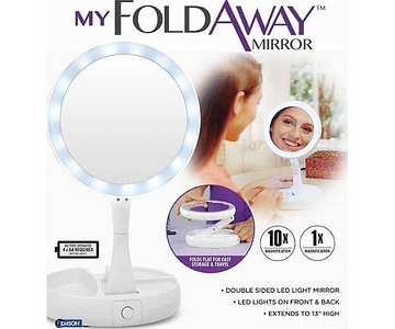 Espejo De Maquillaje My Fold Away Plegable Con Luz Led y Base