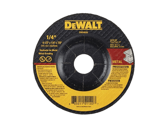Disco De Pulir Dewalt / Disco Abrasivo Desbaste Metal 4 1/2 x 1/4'' Pack X5und