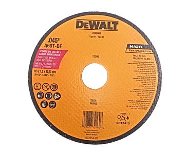 Disco Abrasivo Dewalt Corte Metal 4 1/2 X 0.045 Pulgadas Ref DW8062