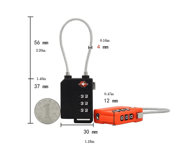 Candado Combinación Guaya Para Maleta Tsa De Seguridad 3 Dígitos