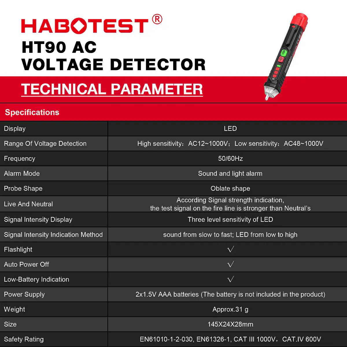 Multimetro Detector De Corriente Tester Ht 90 Unitec 12v - 1