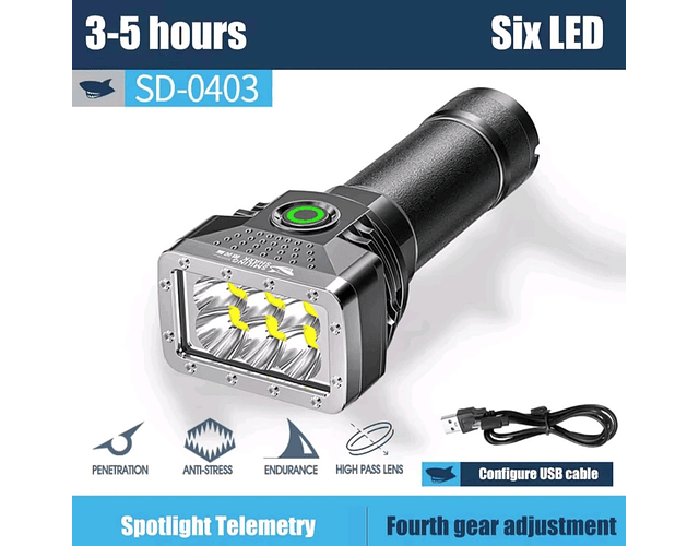 Linterna Recargable 6 Led Usb Camping Senderismo Alto Brillo