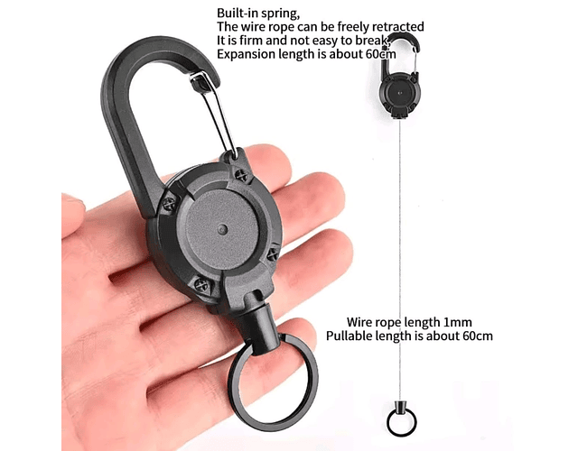 Llavero Retráctil Mosquetón Senderismo Multifuncional Sport 