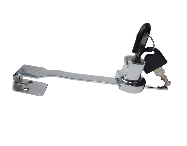 Chapa Cerradura Vitrina 140mm Base Ancha Niquelada Serrucho Largo