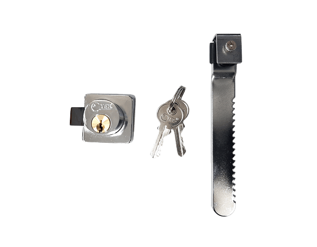 Chapa Cerradura Vitrina 120mm Base Ancha Niquelada Serrucho