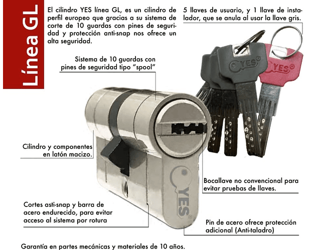 Cilindro Multipunto Gl Europeo De Seguridad Llave Llave 60mm