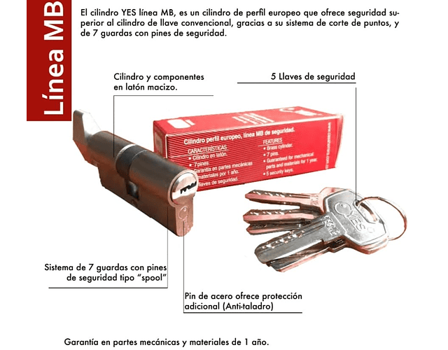 Cilindro Multipunto Europeo De Seguridad Llave Llave 60mm