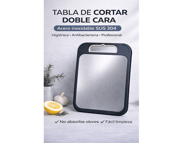Tabla De Picar Cortar Profesional Doble Cara Acero Inoxidable
