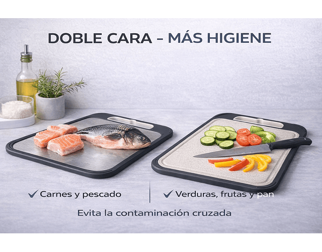 Tabla De Picar Cortar Profesional Doble Cara Acero Inoxidable