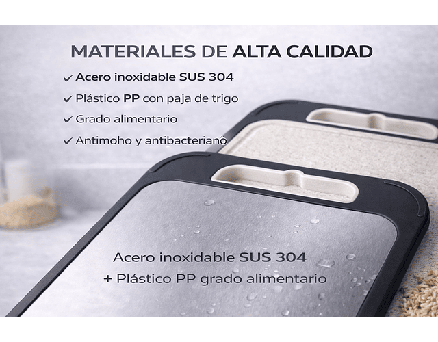 Tabla De Picar Cortar Profesional Doble Cara Acero Inoxidable