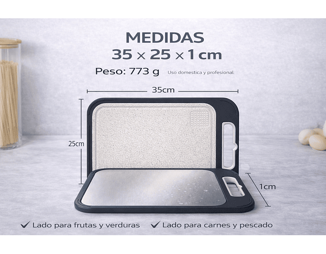 Tabla De Picar Cortar Profesional Doble Cara Acero Inoxidable