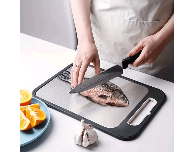 Tabla De Picar Cortar Profesional Doble Cara Acero Inoxidable