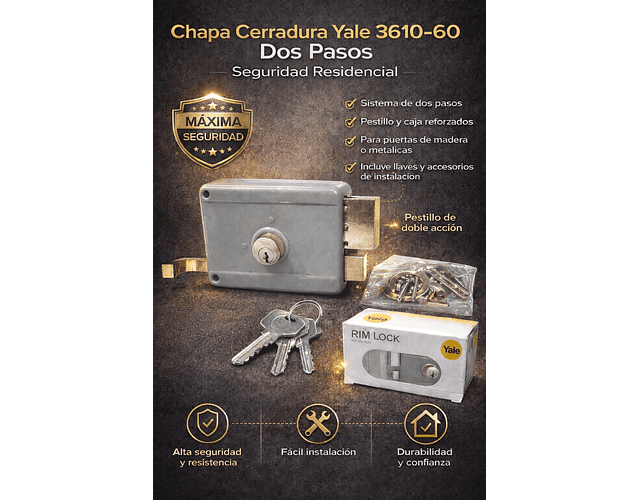 Chapa Cerradura Yale 3610-60 Tradicional De Seguridad Soldar