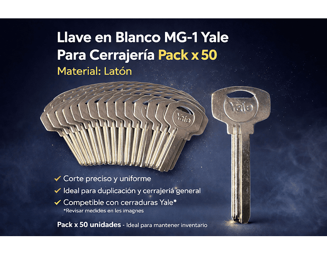 Llave En Blanco Yale Mg-1 Multipunto Plus Económica X50 Und Plateado