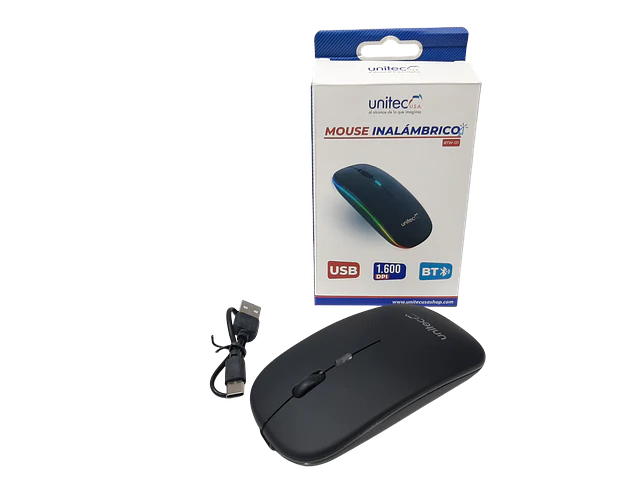 Mouse Inalámbrico Recargable Usb 2,4g Unitec Rgb Btw-121