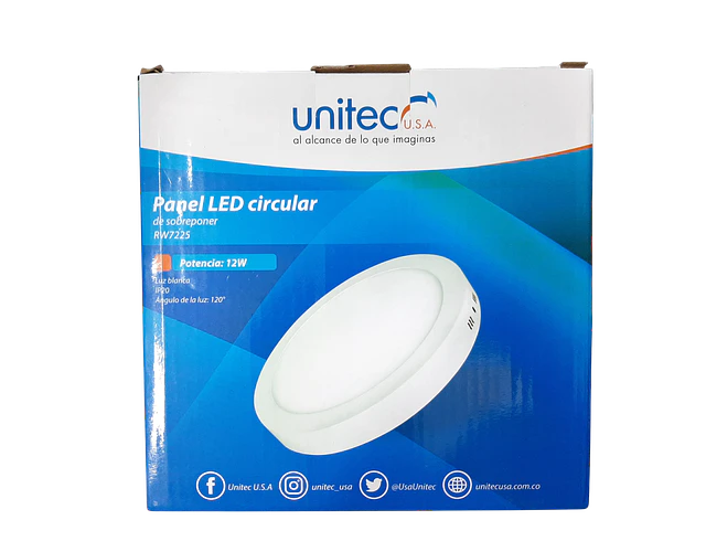 Panel Led Redondo 12w Luz Blanca Unitec Certificado Retilap