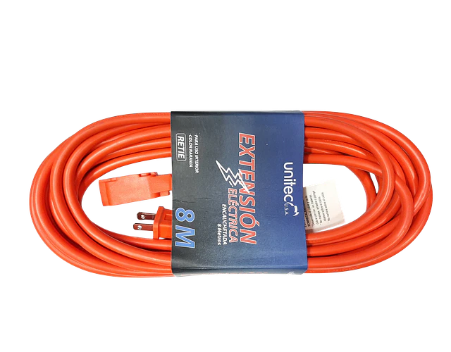 Extensión Eléctrica Encauchetada 8 Metros 3 Salidas Naranja Unitec