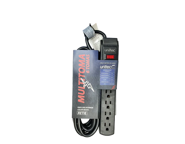 Multitoma Regleta 6 Salidas Cable De 3 Metros Negra Unitec