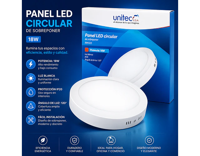 Panel Led Redondo Sobreponer 18w Unitec Certificado Retilap