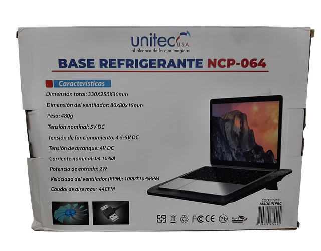 Base Refrigerante Portatil 2 Ventiladores Unitec Ncp-064