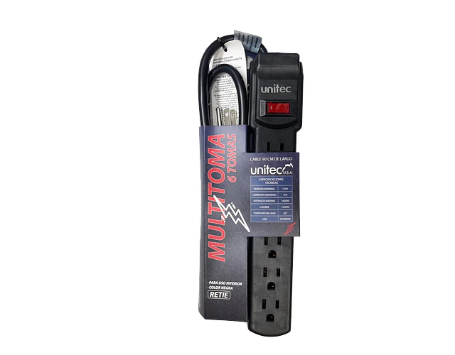 Multitoma Regleta 6 Salidas Cable De 90 Cm Negra Unitec