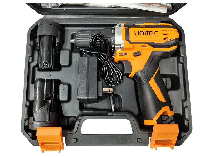 Kit Taladro Inalambrico Atornillador Unitec 12v 3/8'' 2 Baterias + 23 Accesorios