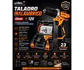 Kit Taladro Inalambrico Atornillador Unitec 12v 3/8'' 2 Baterias + 23 Accesorios