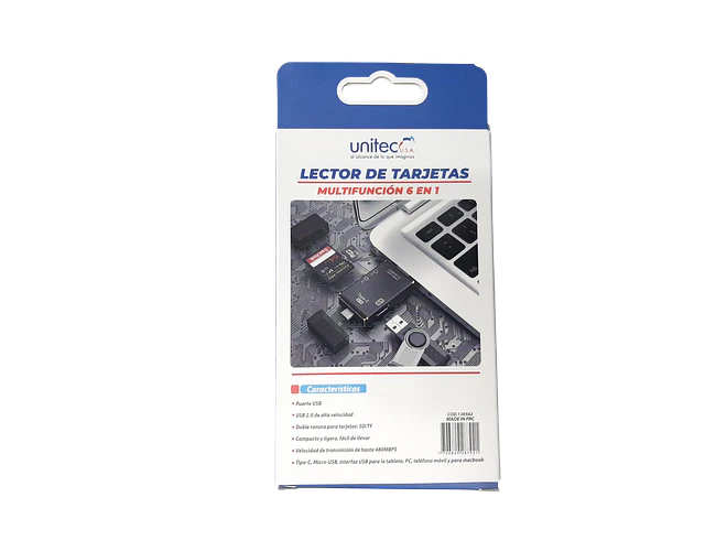 Adaptador Lector De Tarjetas 6 En 1 Micro Sd Sd Usb C Otg 2.0 Unitec