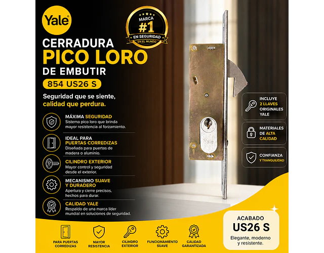 Cerradura Pico Loro De Embutir Sencilla Yale 854 Us26 S