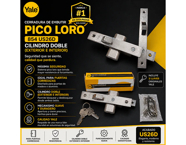 Cerradura Pico Loro De Embutir Doble Cilindro Yale 854 Us26D