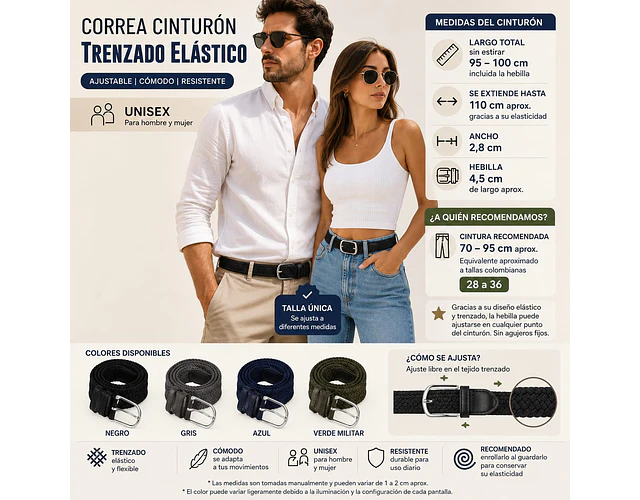 Correa Cinturón Trenzada Unisex Ajustable Elástica Elegante 