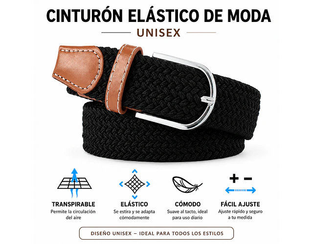 Correa Cinturón Trenzada Unisex Ajustable Elástica Elegante 