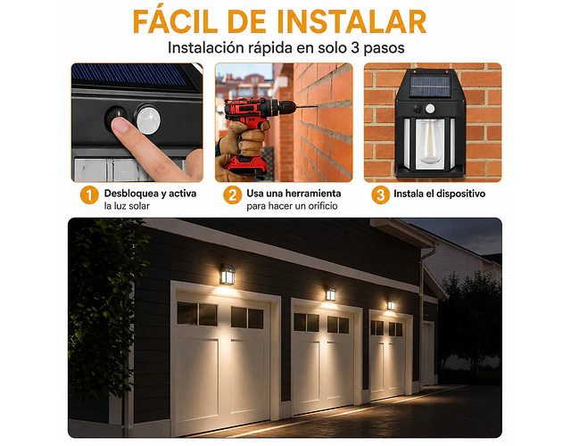 Lámpara Led Solar Aplique Pared Exterior Con Sensor De Movimiento 