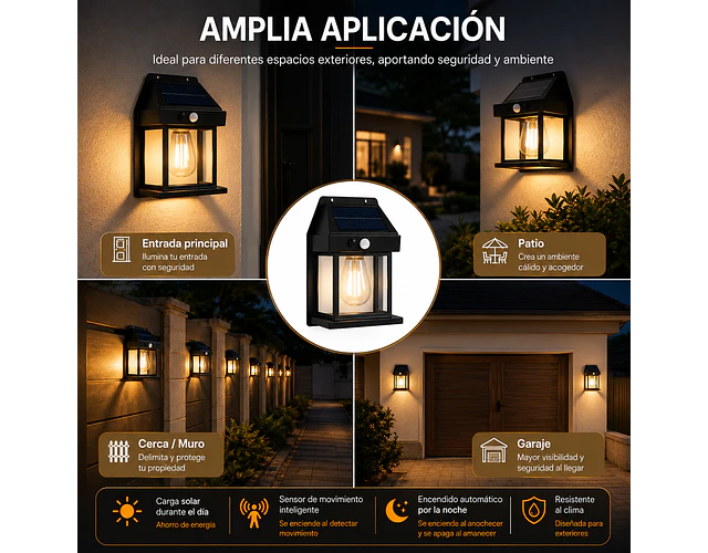 Lámpara Led Solar Aplique Pared Exterior Con Sensor De Movimiento 